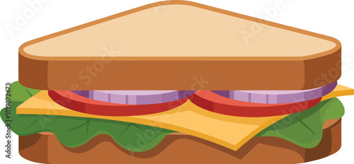 Delicious sandwich with bread cheese tomato onion and lettuce vector illustration