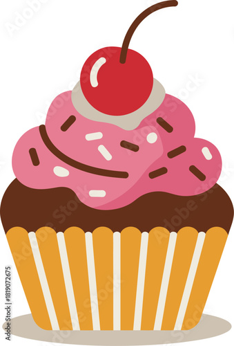 Delicious cupcake vector illustration with cherry topping for bakery and sweets shop