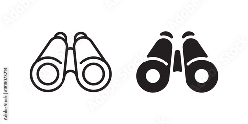 Binoculars icon set. Vision, observation, tracking, surveillance concept. Binoculars black sign, symbol. Isolated on a white background. Editable stroke. Vector illustration. Flat design.
