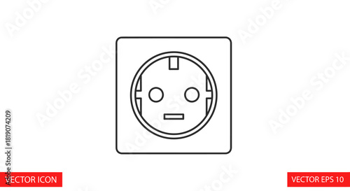 Outline vector illustration of a power socket, isolated on white.