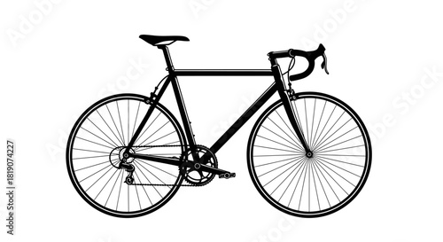 Side profile view of a classic black road bicycle isolated on a white background.