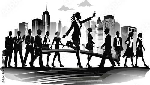 Dynamic silhouette illustration with bold colors and clean typography ideal for advertising and promotional banners conveying movement and leadership