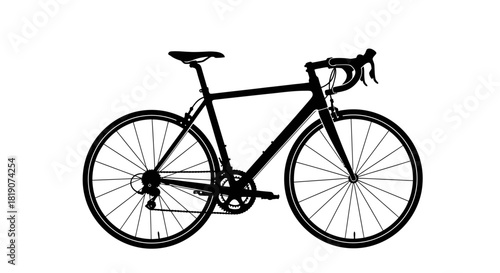 Black road bicycle silhouette on a white background, perfect for cycling enthusiasts.