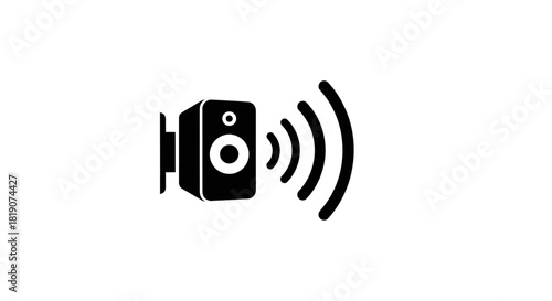 A simple black icon of a speaker emitting sound waves against a white background.