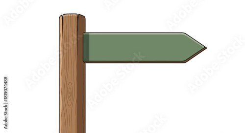 Wooden post with a single blank green directional arrow sign pointing to the right on a white background.