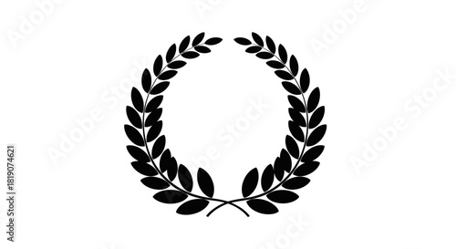 Black and white laurel wreath, a symbol of victory and achievement, with symmetrical leaves forming a circular shape.