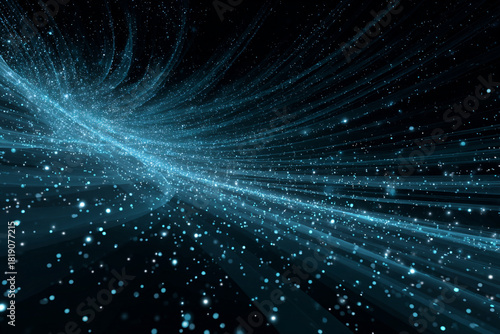 Sparkling blue light particles flow across a dark digital space creating an abstract wave pattern a dazzling futuristic backdrop