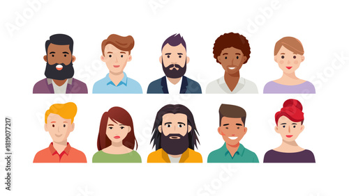 Collection of diverse men and women with various hairstyles and beards .vector icon