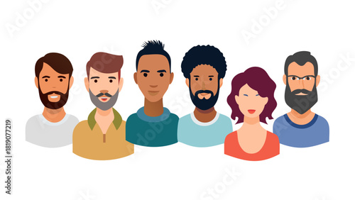Collection of diverse men and women with various hairstyles and beards .vector icon