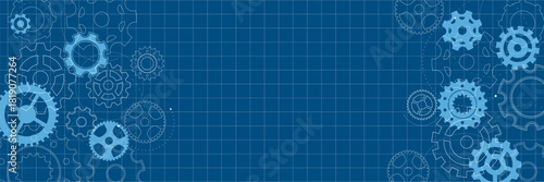 Gear blueprint technical mechanism construction background wheel industry pattern engineering. The artwork is shaped with balance and clarity. A clean abstract solution for web or print.