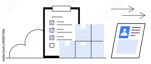 Logistics concept. Logistics through a checklist, shipping boxes, and digital ID. Logistics ensures efficient package tracking and delivery. Ideal for shipping, supply chain, and e-commerce solutions