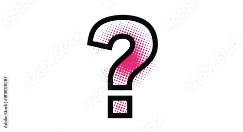 A black outlined question mark with a pink and purple halftone gradient fill is isolated on a white background.
