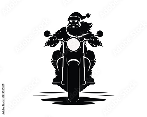 Santa Claus Riding Motorcycle Black Christmas Holiday Festive Adventure Scene