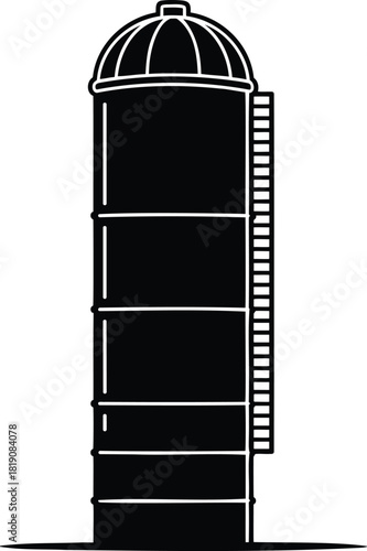 Farm Grain Silo Tower Silhouette Vector Illustration