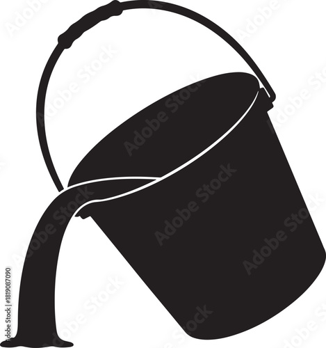 Black silhouette of a bucket pouring out dark liquid silhouette
