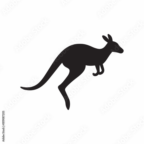 Kangaroo Silhouette Vector Illustration. Jumping Australian Marsupial Icon Isolated on White Background.