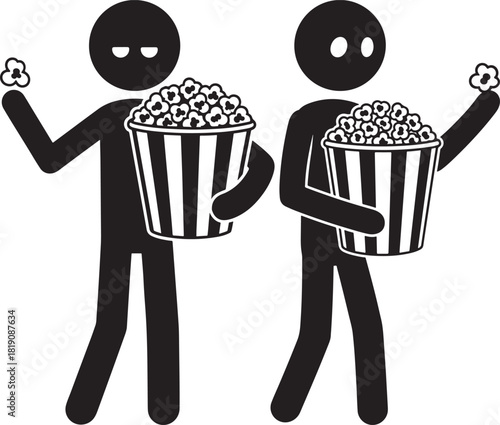 Two stick figure silhouettes enjoying popcorn at the movies