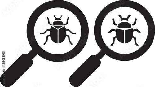 Two magnifying glasses revealing insect silhouettes for analysis