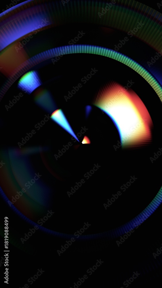 Naklejka premium Abstract iridescent circles with glowing lights, vertical orientation, 3d render