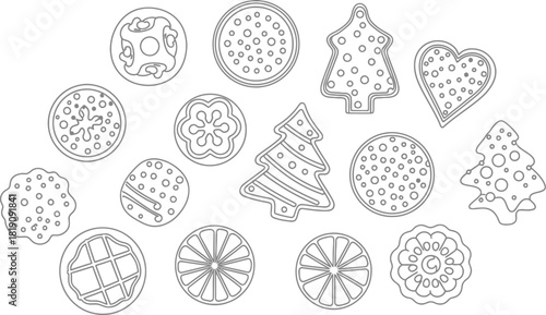 Outlined christmas cookies on a white background vector