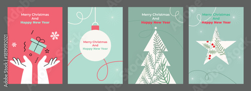 Merry Christmas and Happy New Year greeting cards set. Vector illustration concepts for background, greeting card, party invitation card vibrant collection of modern design