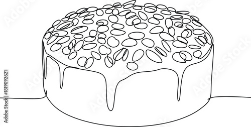 Minimalist line art of a cake with dripping glaze and nuts