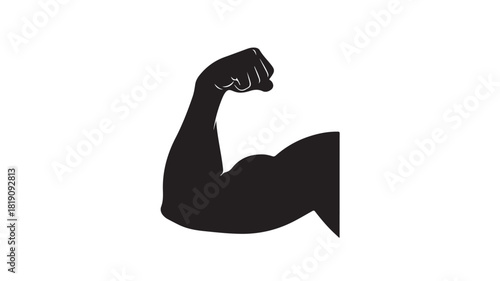 Silhouette of a muscular arm flexing vector illustration of strength and power isolated on white background