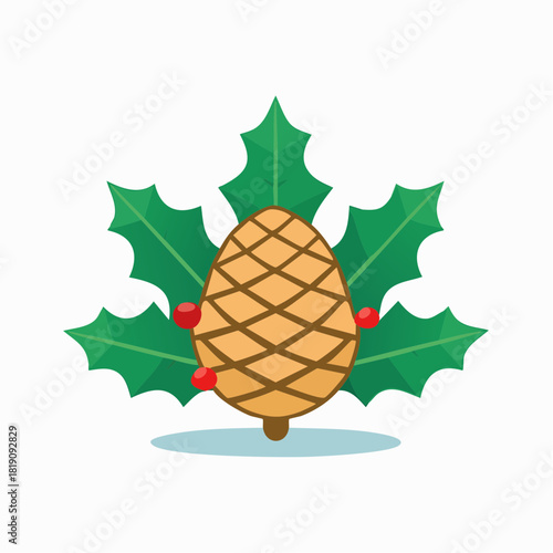Festive Pinecone and Holly with Berries - A Symbol of Winter Holidays and Nature's Beauty