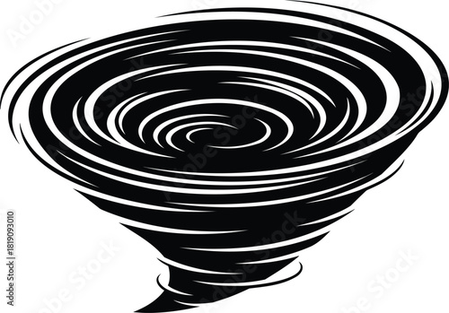 Abstract black tornado vortex swirl illustration on white background