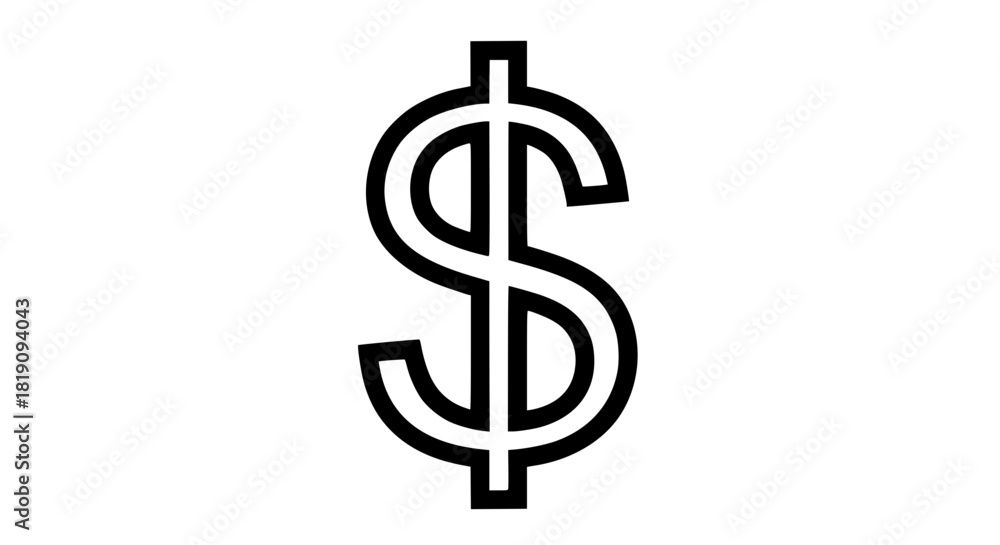 Obraz premium Vector illustration of a US dollar symbol with clean bold lines, minimalist style, isolated on white background