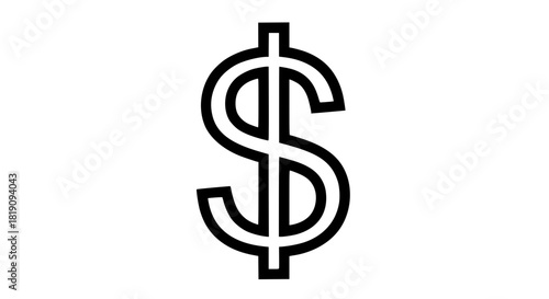 Vector illustration of a US dollar symbol with clean bold lines, minimalist style, isolated on white background