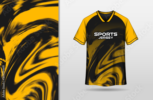 Abstract sports black and yellow grunge liquify background for jersey design