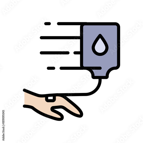Intravenous therapy medical color icon. Vector illustration of an IV drip bag with a tube, for healthcare apps, medical websites, and hospital-related visuals.