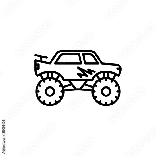 monster truck outline icon. Heavy truck black line illustration.