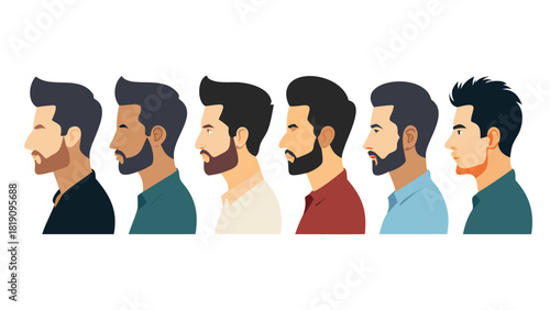 Profile portraits of men with various hairstyles and facial hair .vector icon
