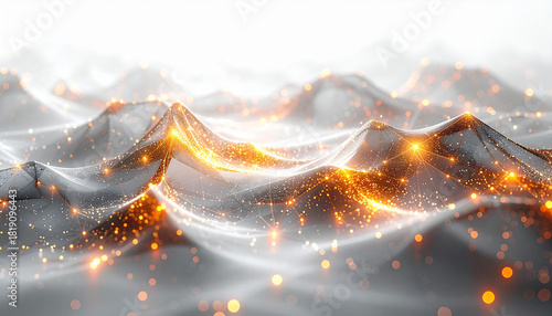 Fototapeta Naklejka Na Ścianę i Meble -  金色の光に包まれた抽象的データネットワークの波形