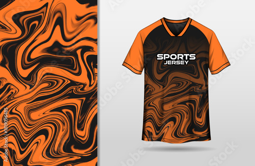 Abstract sports black and orange grunge liquify background for jersey design