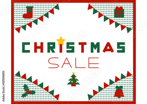 三角旗とクリスマスアイコンのクリスマスセールバナー