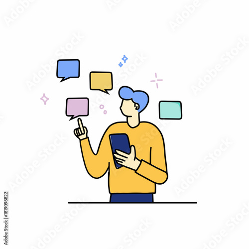 Social networking. Men use dating apps, send flirty messages, add new friends, and chat online on messenger.