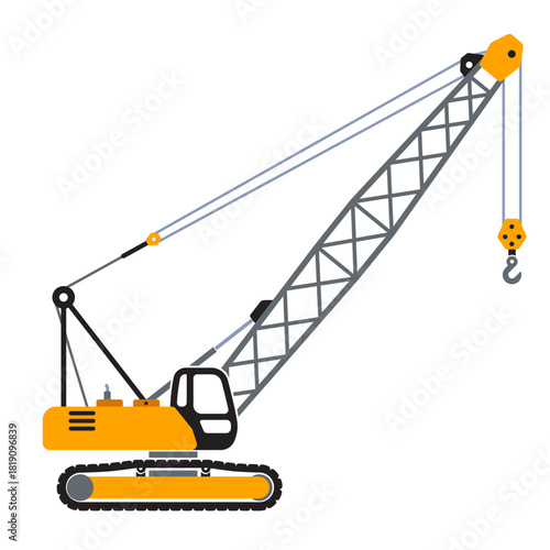 crawler crane yellow construction vehicle simple silhouette side view icon symbol vector isolated on transparent background