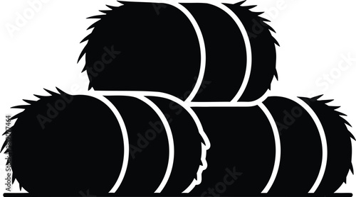 Silhouette of stacked round hay bales for farm and agriculture design