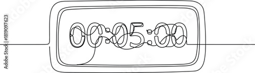 Continuous line drawing of a digital clock showing time