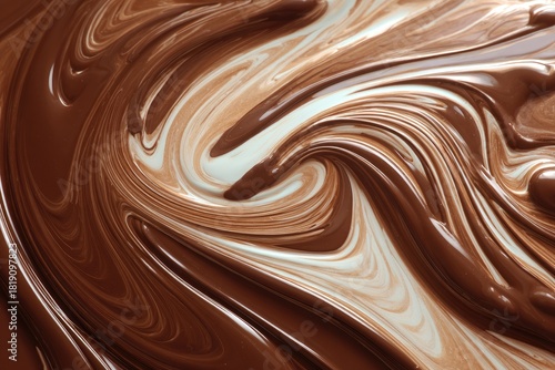 Swirled chocolate and cream texture forms a dynamic, flowing abstract pattern