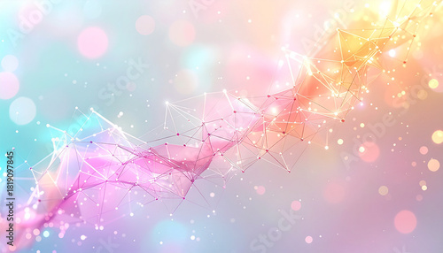Fototapeta Naklejka Na Ścianę i Meble -  パステルカラーのネットワーク幾何学構造