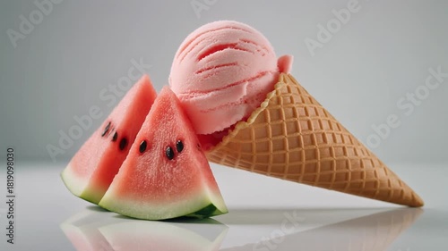 Watermelon Cone Ice Cream with Fresh Slices