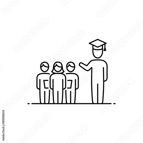 Linear graduation concept with mentor and students in minimalist style