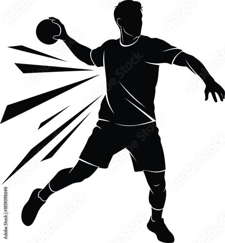 Silhouette of handball player throwing ball with dynamic motion effect