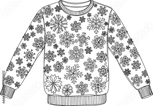 Ugly christmas sweater with snowflakes for coloring design