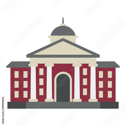 Classic government building with columns and dome in flat design