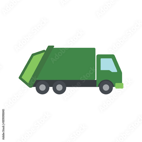 Colorful flat design garbage truck icon for waste management projects